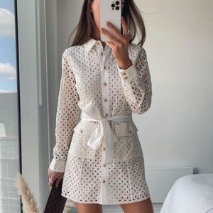 NWT ZARA Cutwork Embroidery Dress Ivory, Size Large